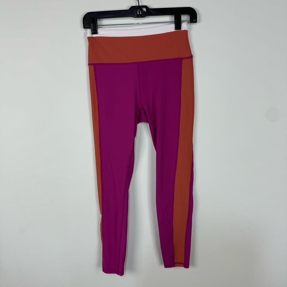 Wilo Revolve Pink & Orange Full Length Ribbed Leggings Anthropologie